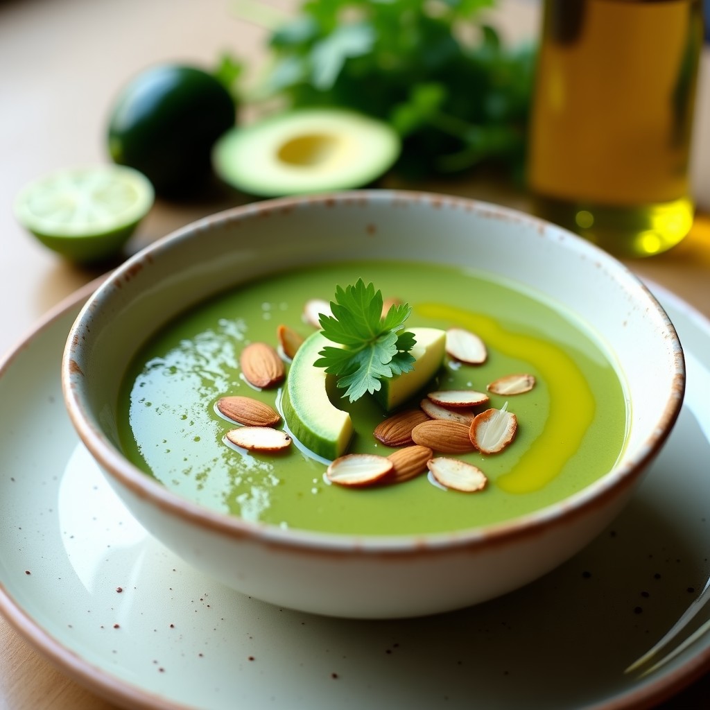 Sopa Fría de Pepino y Aguacate con Aceite de Oliva Virgen: Gazpacho Verde Keto