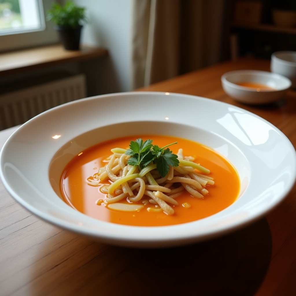 Cuenco blanco con sopa miso humeante, algas wakame verdes, rodajas de pepino fresco, tofu sedoso y cebolla verde picada. Receta vegana de sopa miso con pepino y jengibre.