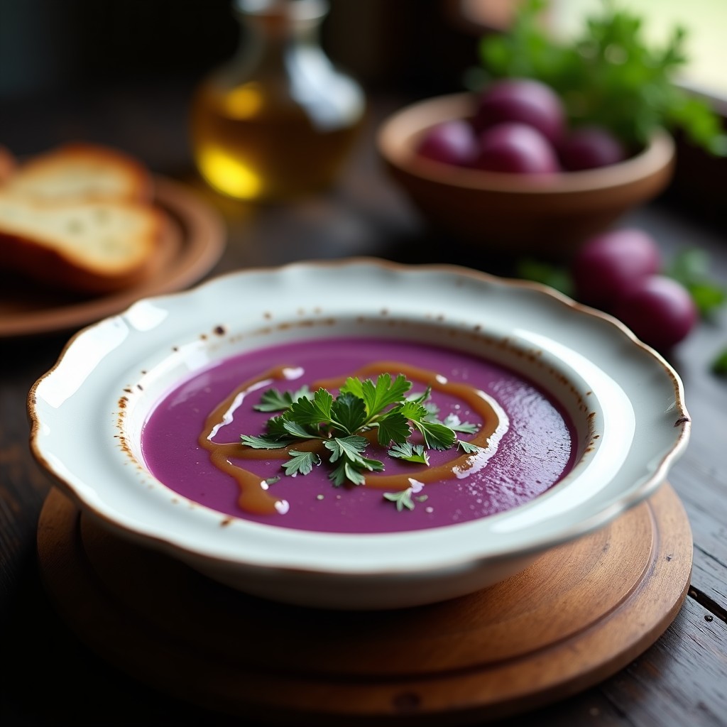 Sopa de Puerros y Patata Morada: Receta en Olla Exprés con Toque Francés
