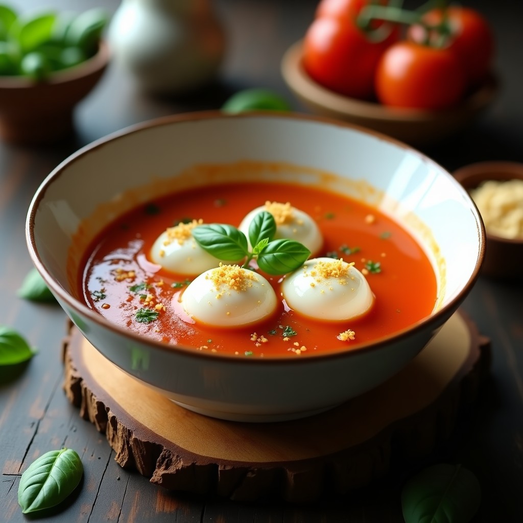 Sopa de Tomate y Albahaca con Bolas de Mozzarella de Anacardos: Receta Vegana y Fresca