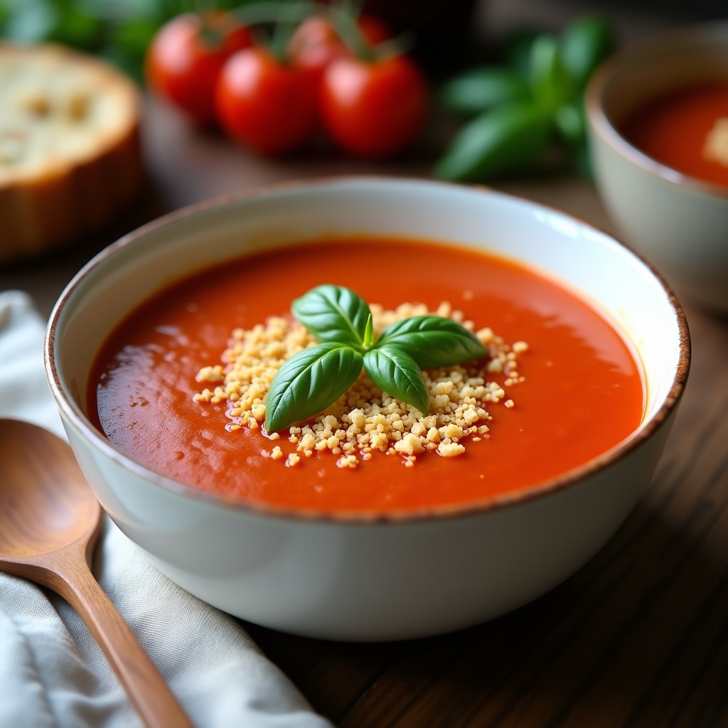 Sopa de Tomate Asado y Albahaca con Crumble de Queso de Almendras: Receta Italiana Keto en Olla Exprés
