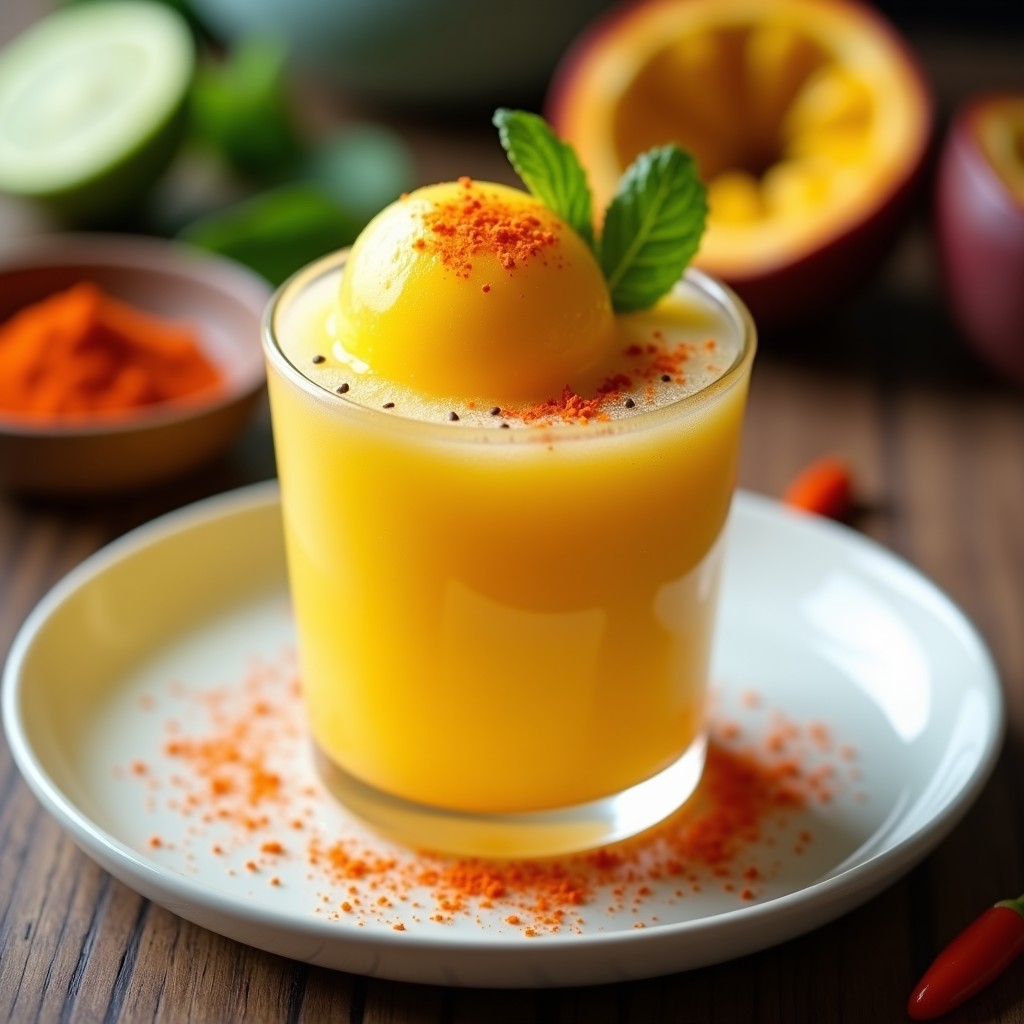 Sorbete de Maracuyá y Jengibre con Toque de Chile: Postre Vegano Sin Lácteos