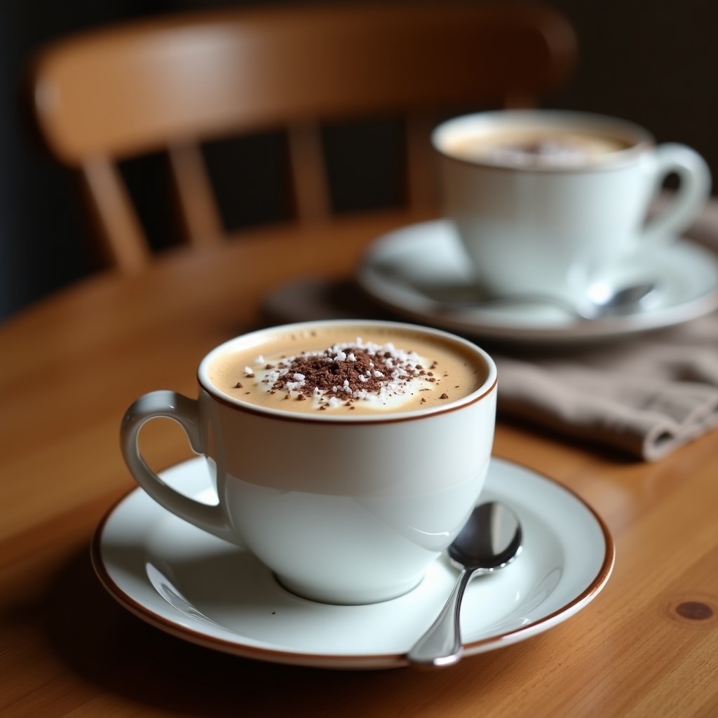 Tacitas de café con chocolate 85% y coco servidas en moldes de silicona, decoradas con coco rallado y virutas de chocolate sobre una mesa rústica.