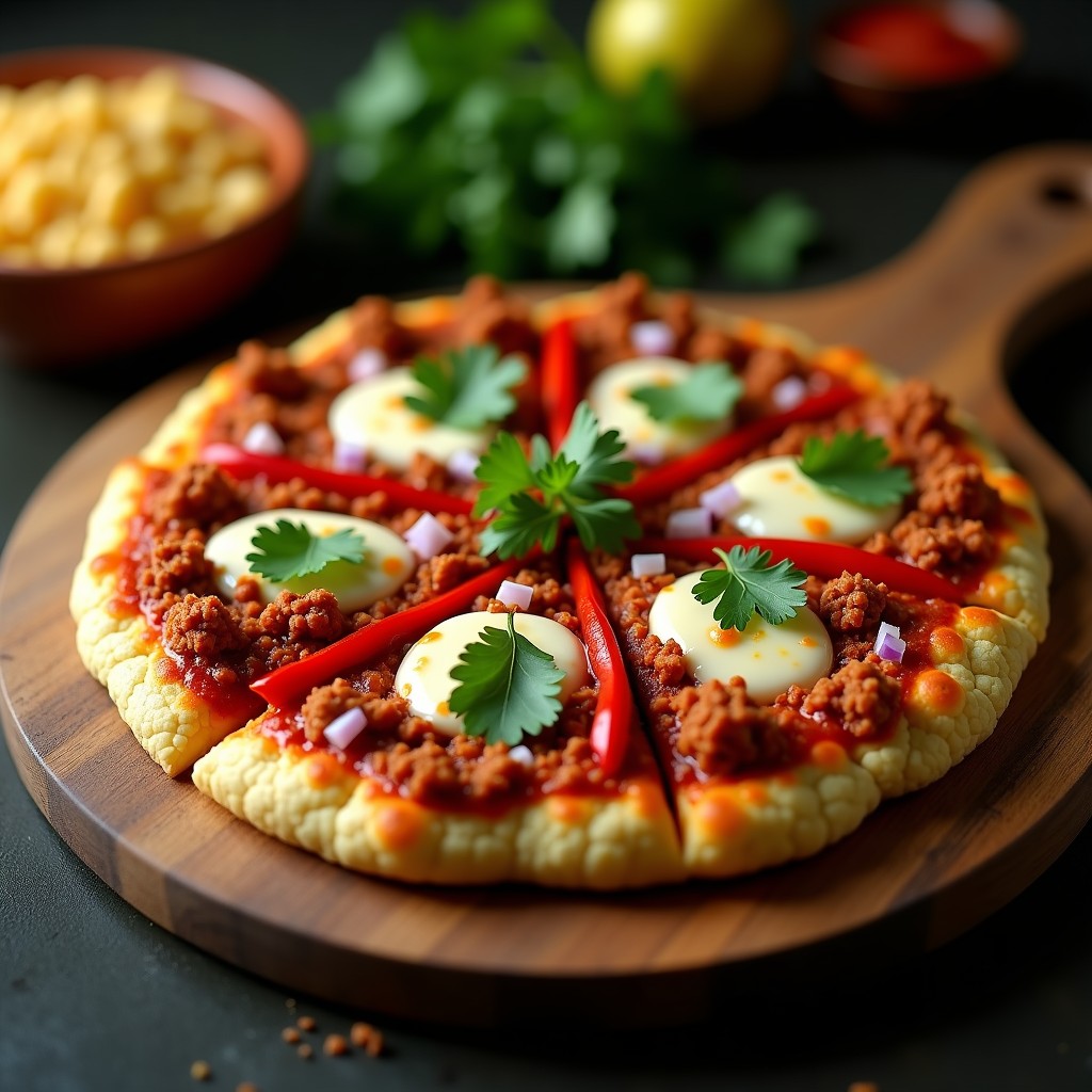 Taco Pizza de Base de Coliflor con Chorizo Vegano y Queso de Cashew: Receta Fusion