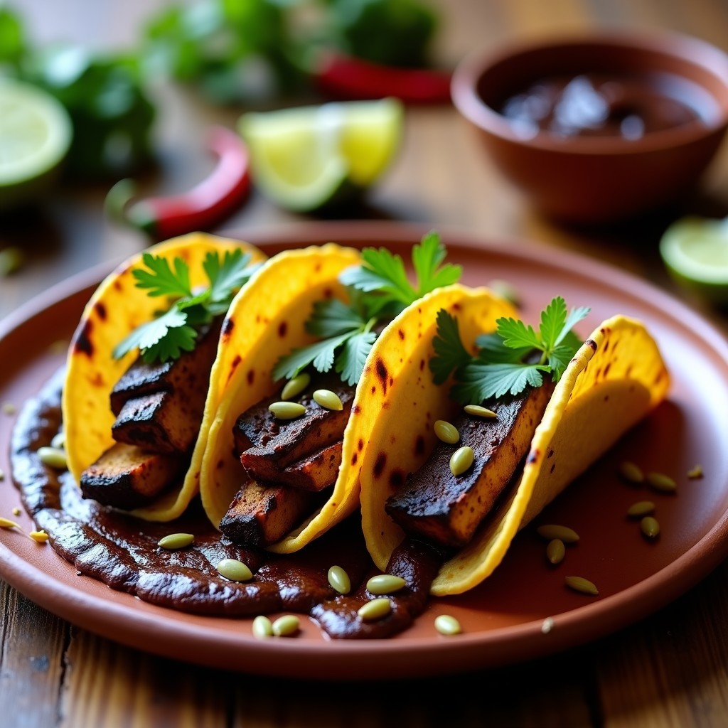 Tacos de Berenjena Asada con Mole de Chocolate: Receta Vegana en Airfryer
