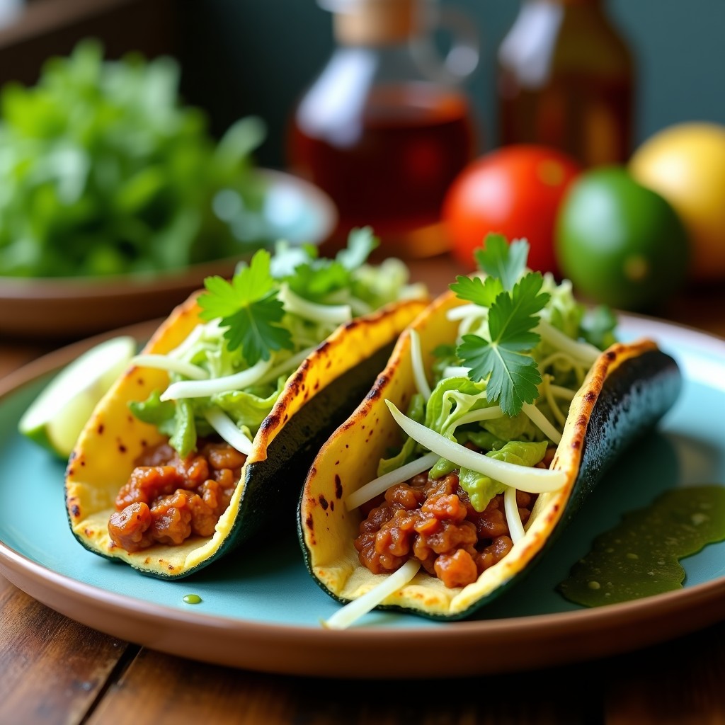 Tacos de Calabacín Rellenos de Carne Molida de Soja: Receta Mexicana Vegana en Airfryer
