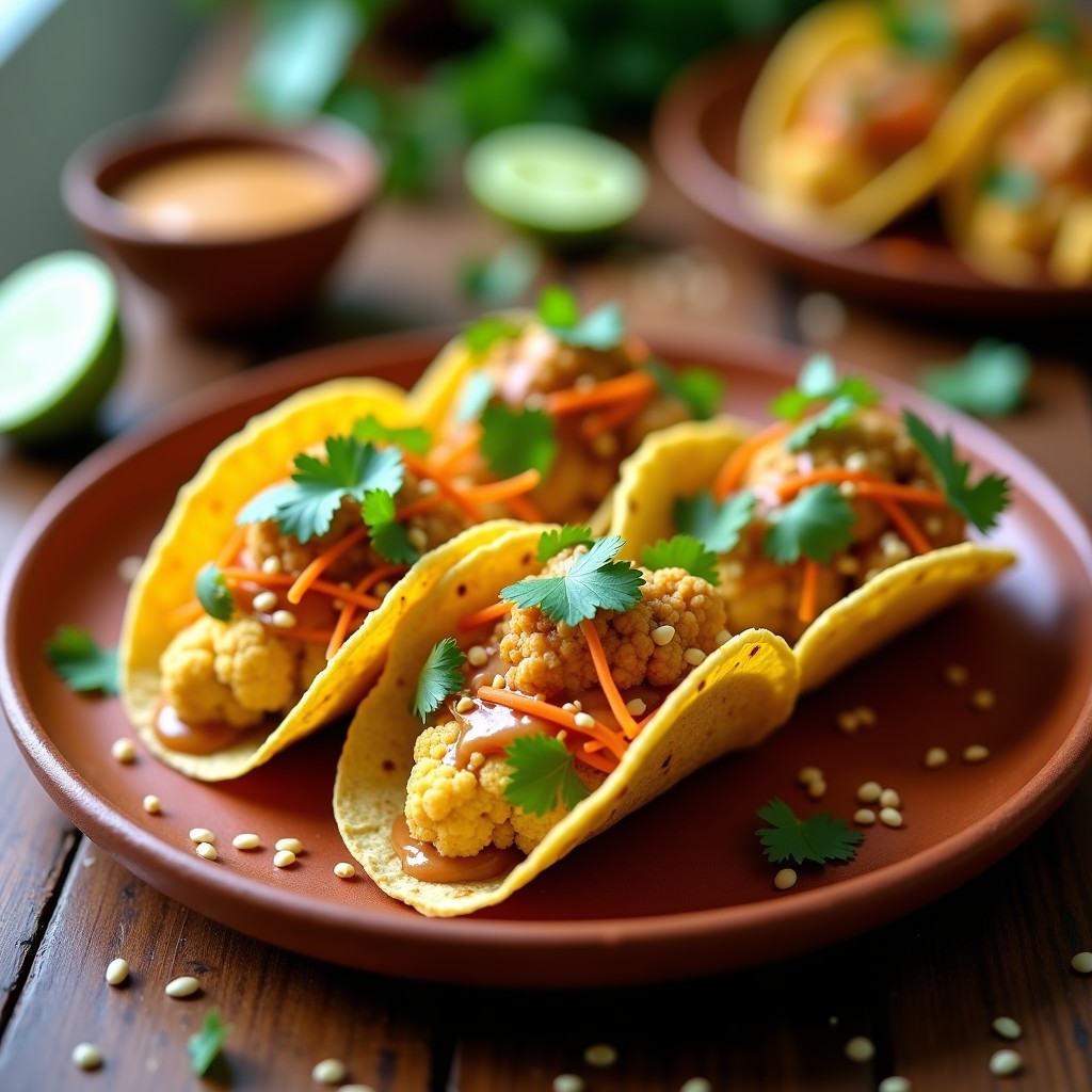 Tacos de Coliflor Al Vapor con Salsa de Cacahuete y Lima: Receta Vegana en Airfryer sin Aceite