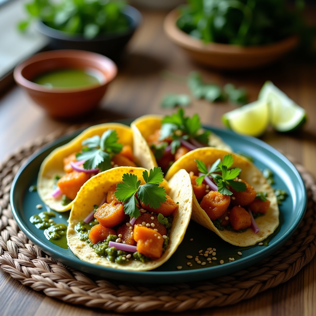 Tacos de Flor de Calabaza con Queso Panela y Mole Verde Express: Receta Vegetariana en 20 Minutos