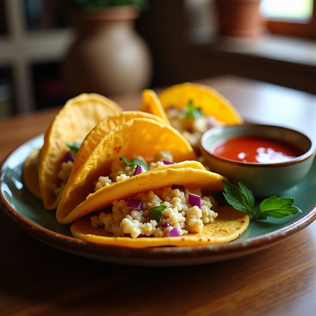 Tacos de Flor de Calabaza y Requesón: Receta Mexicana en Airfryer con Salsa de Chile de Árbol