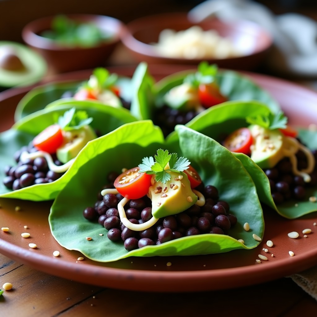 Tacos de Hojas de Nopal con Frijoles Negros y Queso Vegano: Receta Mexicana Crudivegana