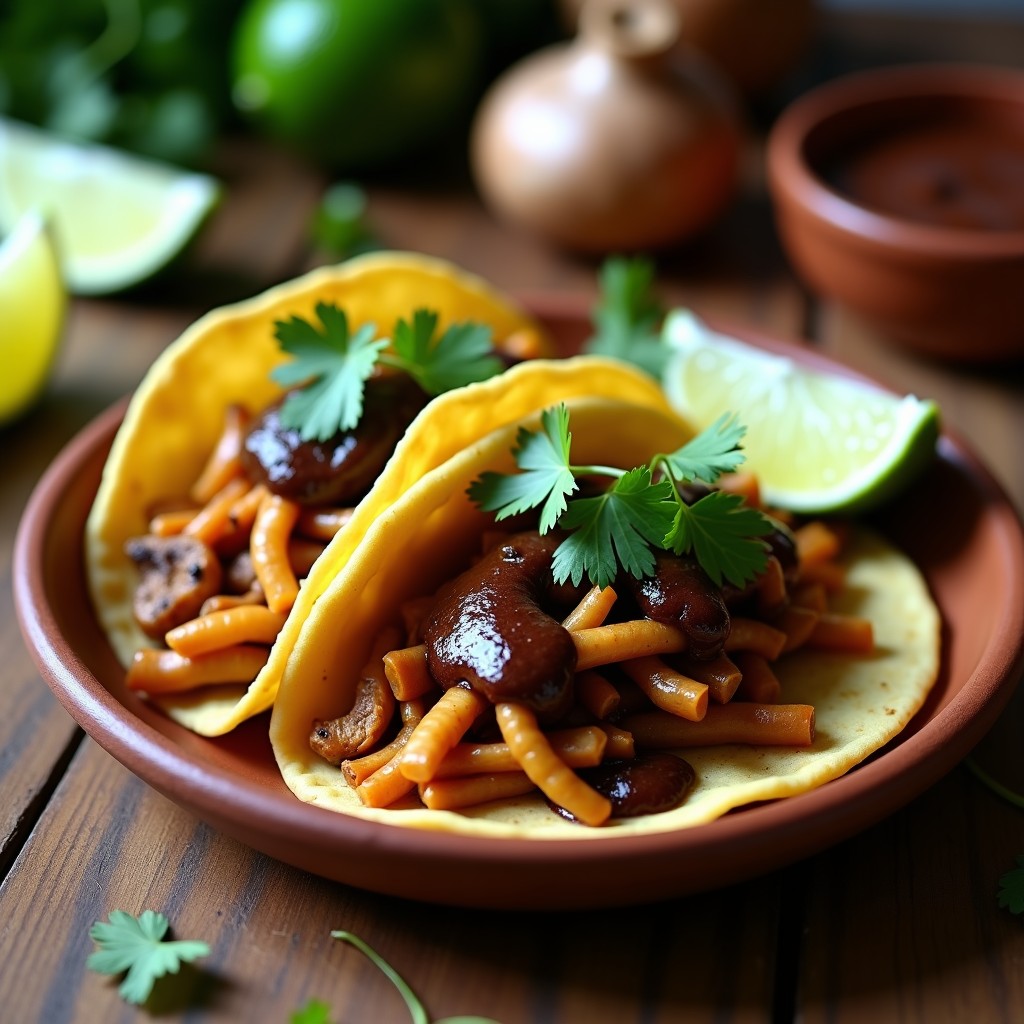 Tacos de Hongos Ostra con Mole de Cacahuete: Receta Vegana y Alta en Umami en 20 Minutos