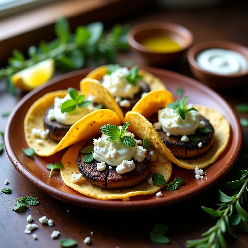 Tacos de Hongos Portobello y Queso Feta: Receta en Airfryer con Toque Griego