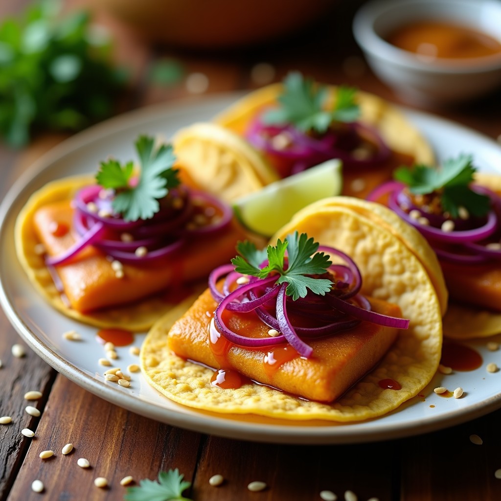 Tacos de Pescado Escabechado con Salsa de Tamarindo y Cacahuete: Receta de Fusion Peruano-Asiática