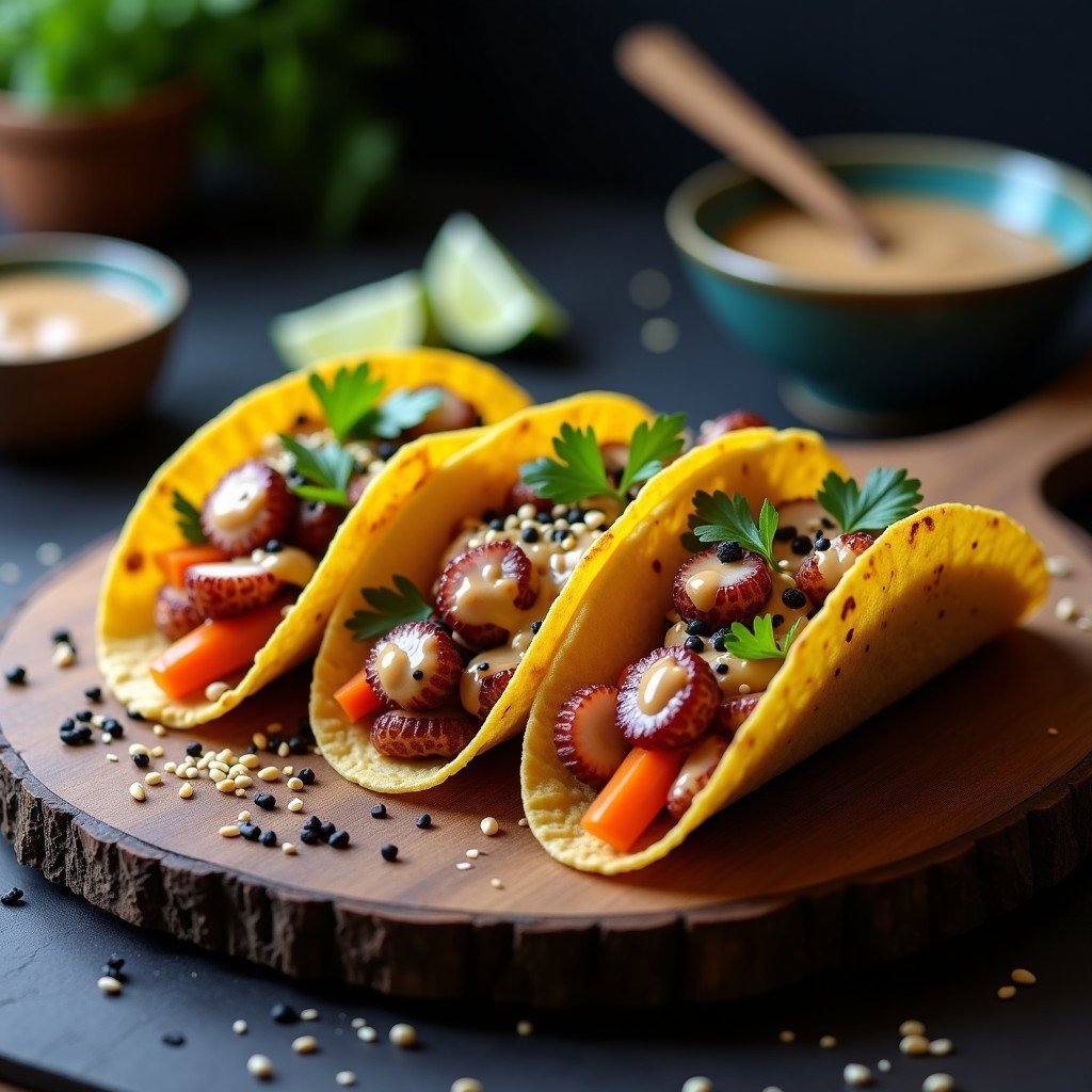 Tacos de Pulpo en Escabeche con Salsa de Miso: Receta Fusion Mexicana-Japonesa en Airfryer