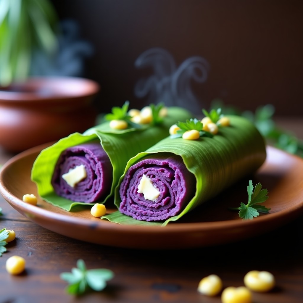 Tamales de Elote Morado con Queso de Soja y Hoja de Plátano: Receta Vegana Colombiana en Olla Express