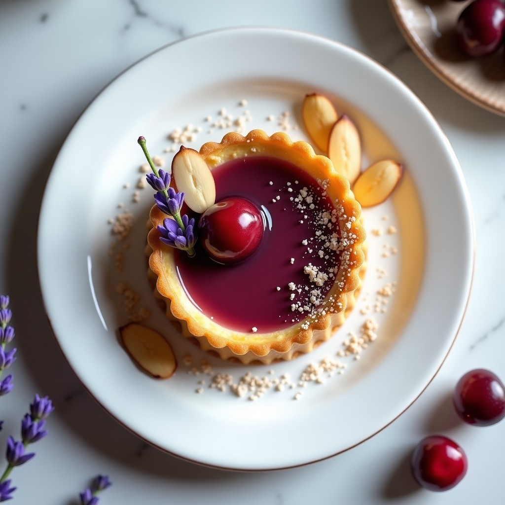 Tamis de Cerezas y Lavanda: Postre Francés Sin Lácteos con Base de Almendra