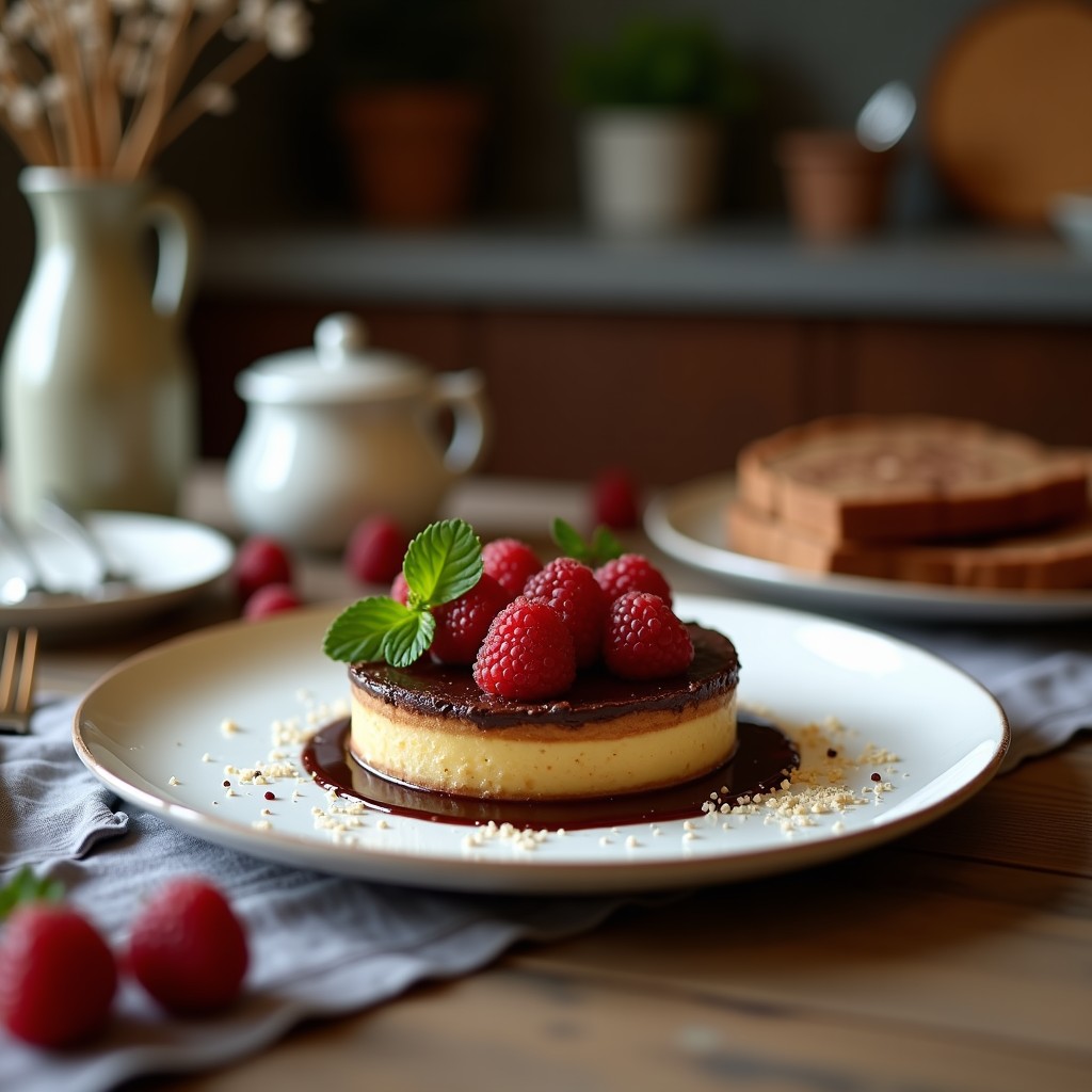 Tarta de castaña y chocolate negro sin horno en molde redondo, con superficie lisa y almendras fileteadas. Postre vegano y sin gluten sobre fondo rústico de madera.