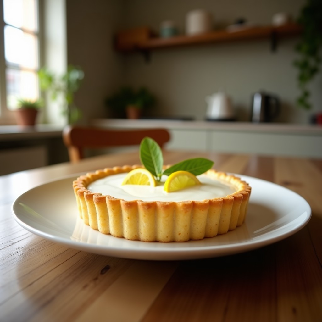 Tarta fría de limón y yogur sin horno, con una base crujiente y un relleno cremoso y refrescante, lista para servir