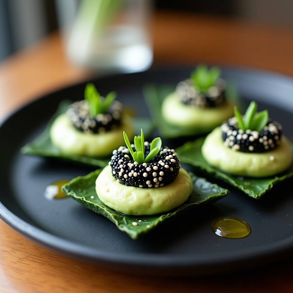 Tartaleta de Algas Nori con Hummus de Edamame y Caviar de Sésamo: Entrante Japón-Keto en 15 Minutos