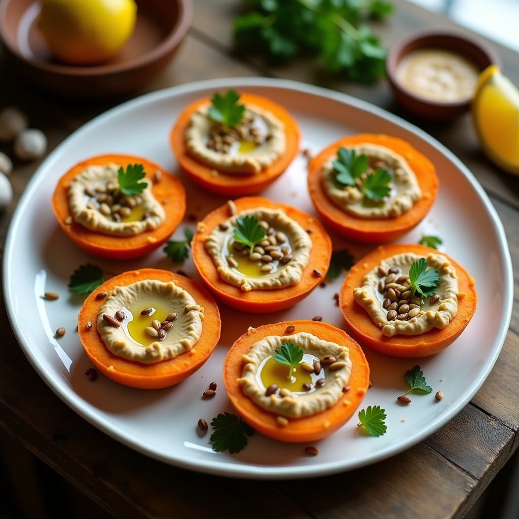 Tartaleta de Batata y Hummus de Lentejas: Aperitivo Vegano Sin Horno con Crujiente de Semillas