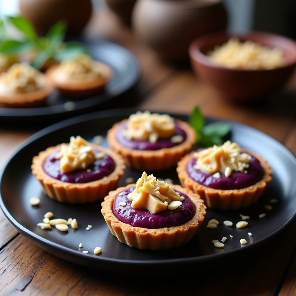 Tartaleta de Batata Morada y Crema de Cacahuete: Postre Sin Gluten con Toque Tailandés