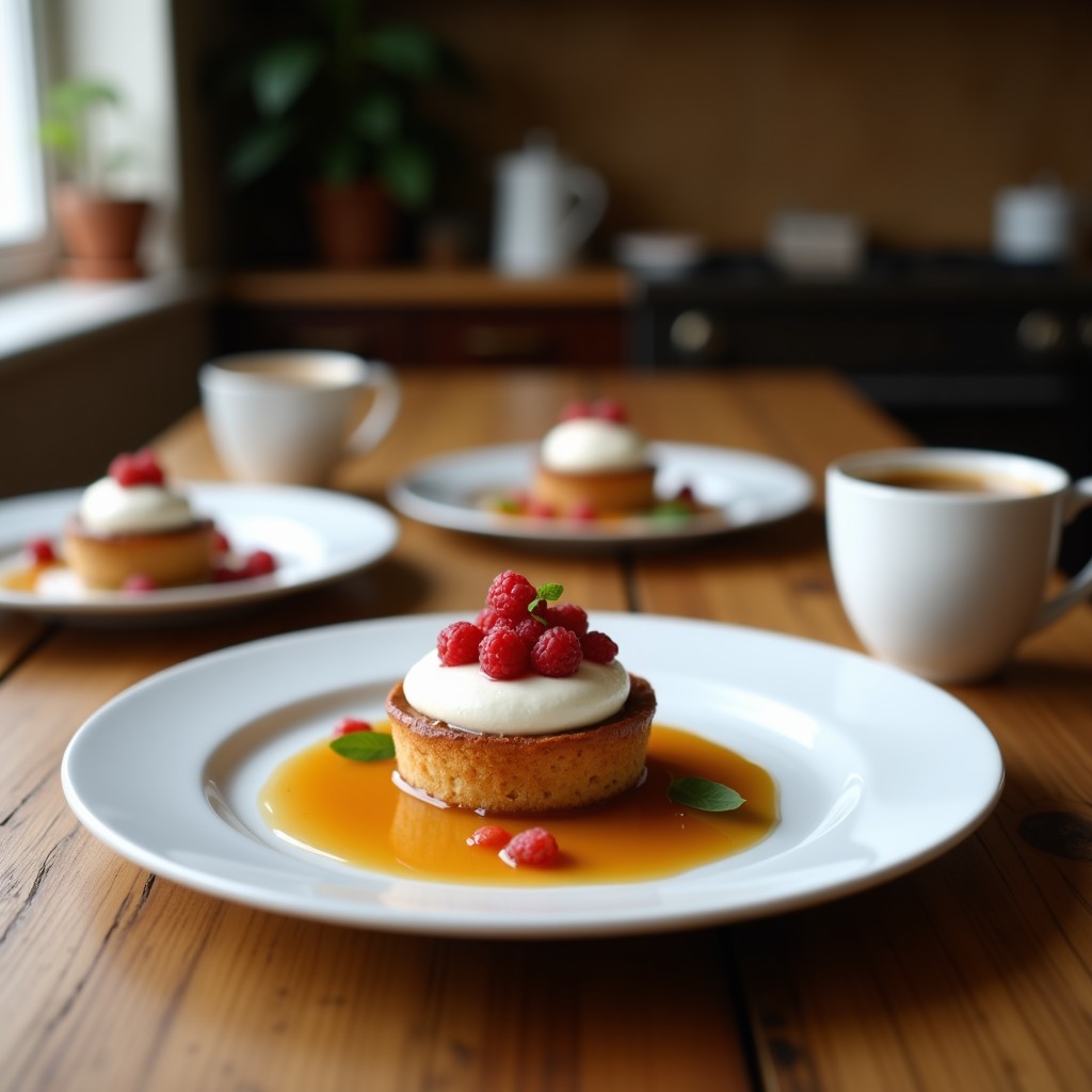 Tartaletas de café vegano sin horno con base de galleta de avena y crema de mascarpone de anacardos, decoradas con cacao en polvo sobre un plato blanco rústico.