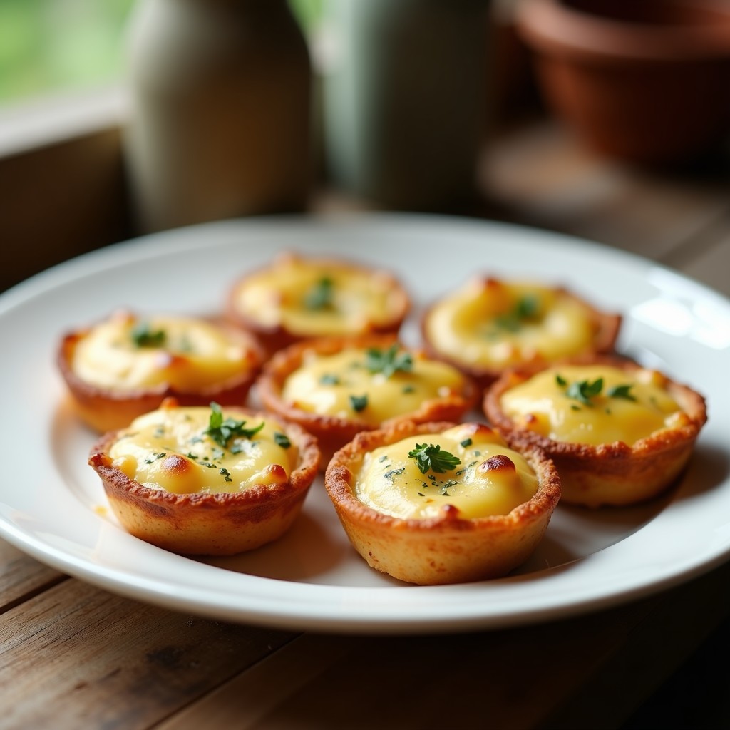 Tartaletas doradas de alcachofa rellenas de queso parmesano, horneadas en airfryer, con hierbas provenzales y textura crujiente, servidas en plato blanco.