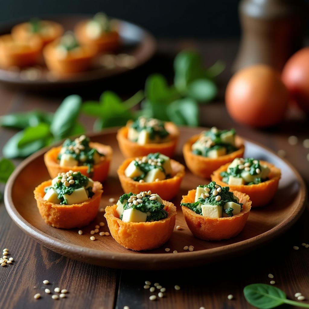 Tartaletas de Batata y Espinacas con Semillas de Sésamo: Aperitivo Vegano en Airfryer