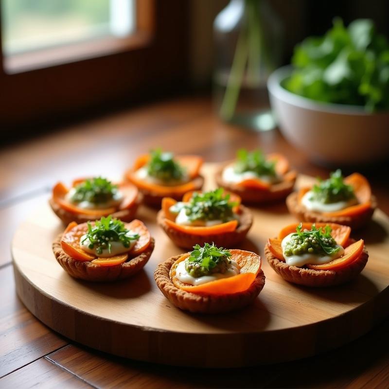 Tartaletas de Batata y Pesto de Rúcula con Queso de Anacardo: Aperitivo Vegano y Crujiente