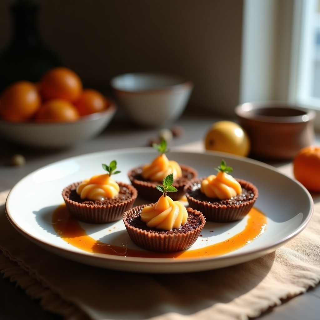Tartaletas keto de cacao y arándanos sin horno, con base crujiente de harina de almendra y relleno cremoso de coco, decoradas con nibs de cacao y arándanos frescos.