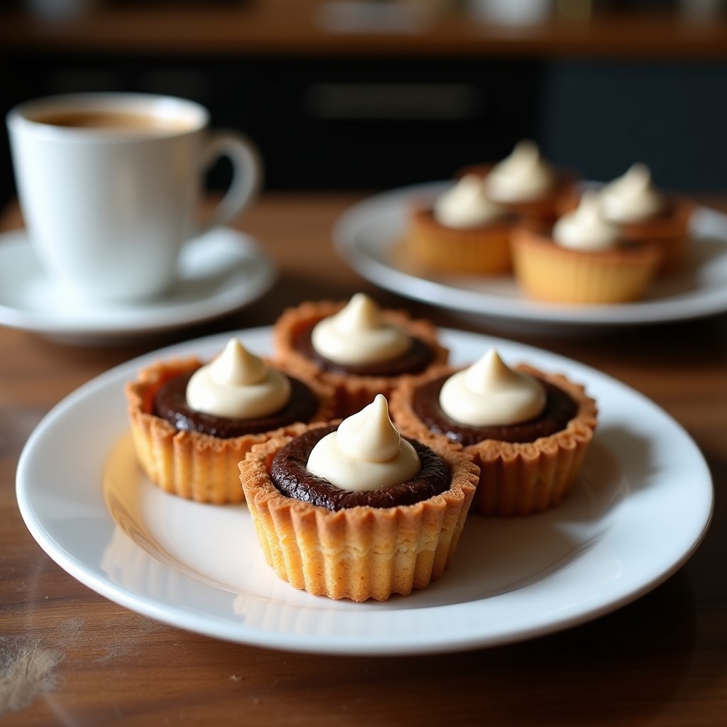 Tartaletas energéticas de café y cacao sin azúcar en capacillos de papel, con textura esponjosa y chips de chocolate negro fundido. Receta alta en proteína para desayunos activos.