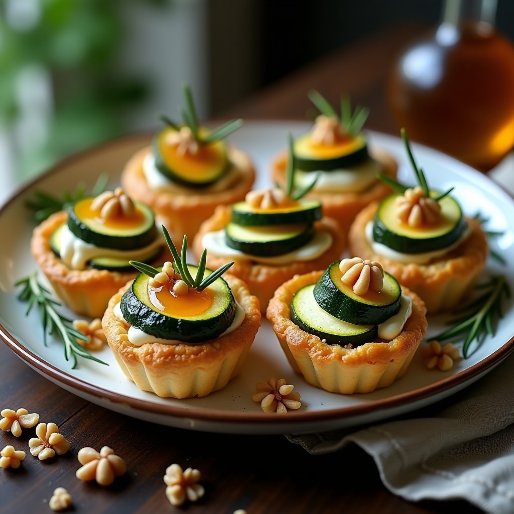 Tartaletas de Calabacín y Queso de Cabra con Miel de Romero: Receta Francesa Gourmet