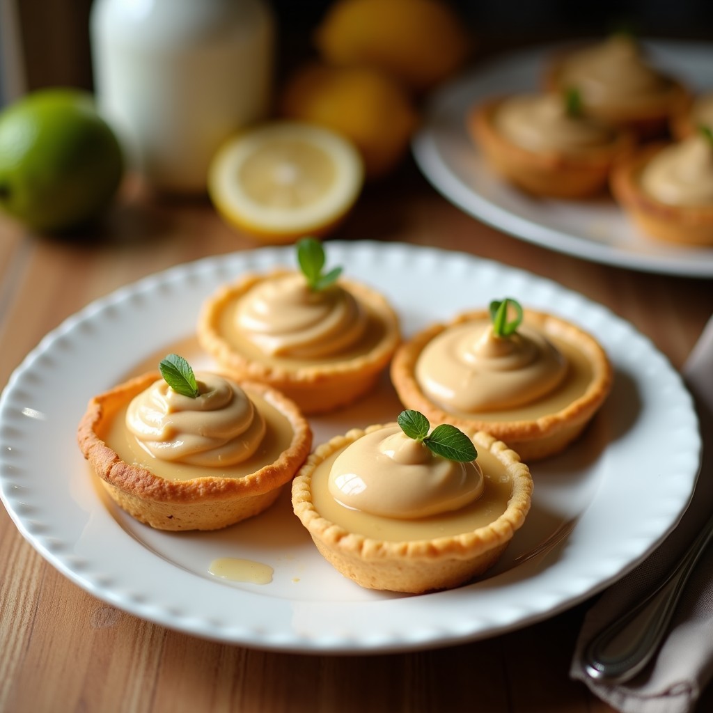 Tartaletas crudiveganas de coco y limón con crema de cacahuete, postre sin azúcar, presentadas en moldes de silicona con decoración de coco rallado y zest de limón sobre fondo blanco.