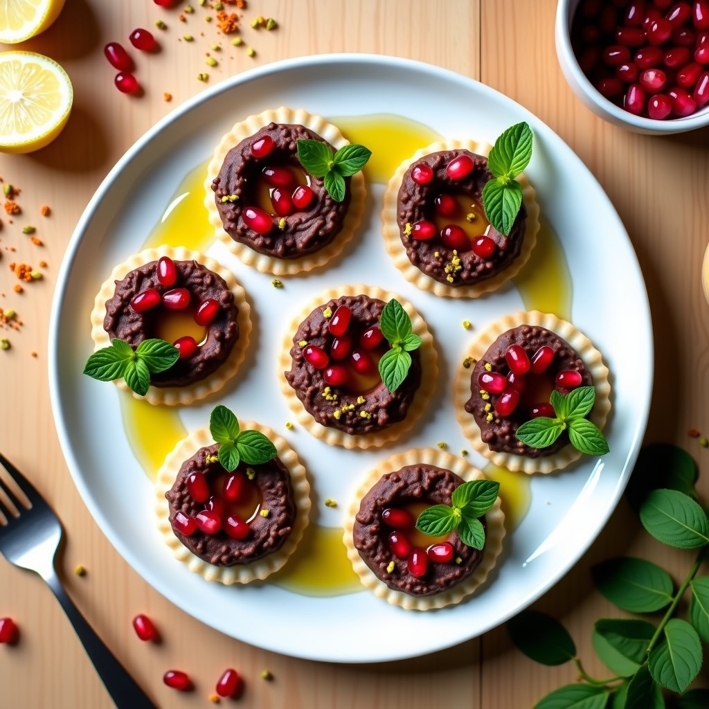 Tartaletas de Hummus de Habas Negras y Granada: Aperitivo árabe Sin Horno en 15 Minutos