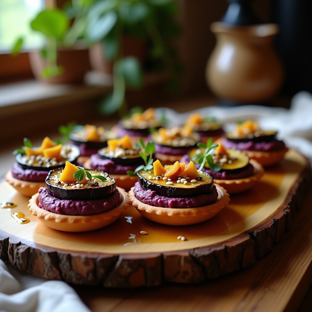Tartaletas de Hummus Morado y Berenjena Asada: Aperitivo Vegano con Toque libanés