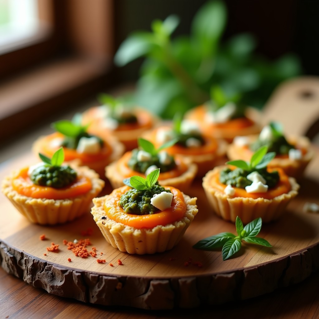 Tartaletas de Quinoa y Puré de Calabaza con Pesto de Albahaca: Aperitivo Sin Gluten