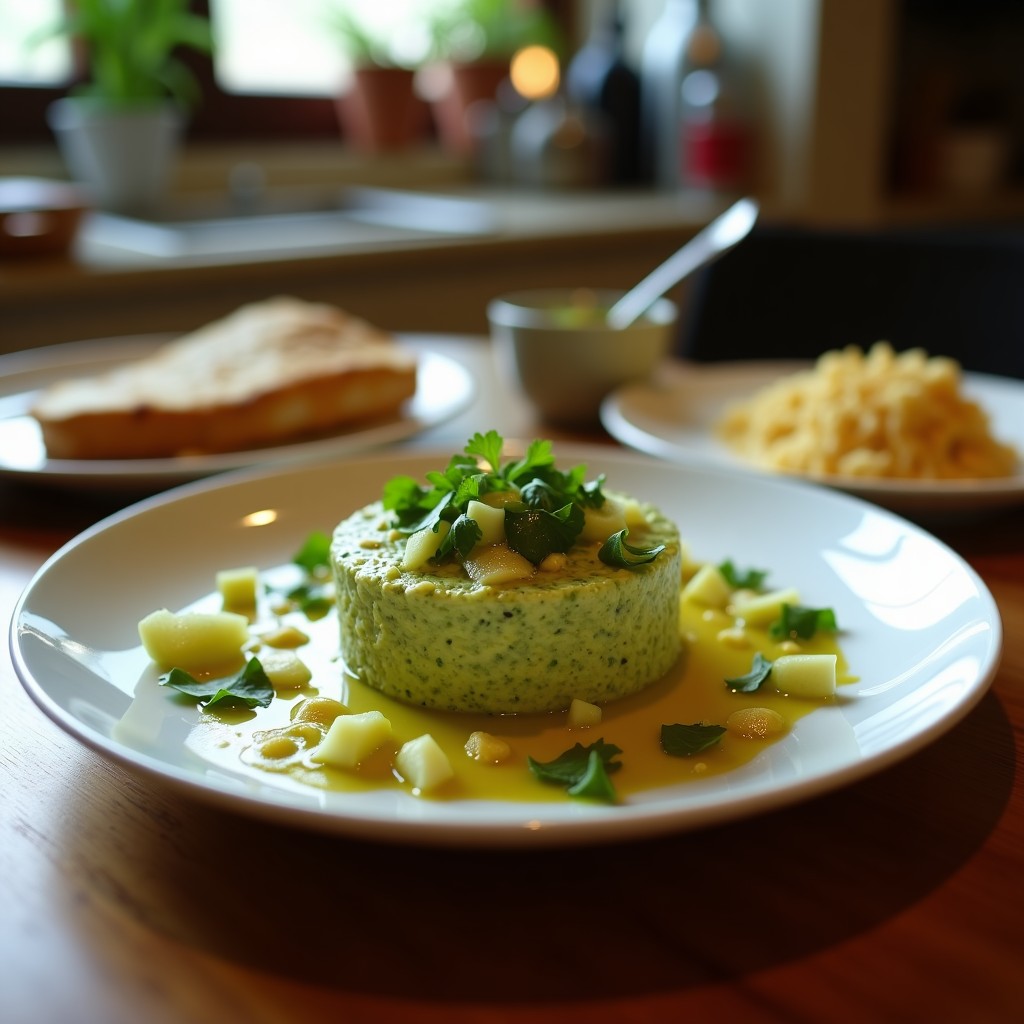 Plato blanco elegante con tartar de aguacate y lulo servido sobre hojas de lechuga morada, decorado con semillas de sésamo tostado y cilantro fresco, receta colombiana fresca.