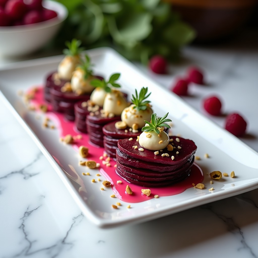 Tataki de Remolacha y Queso de Cabra con Vinagreta de Frambuesa: Entrante Vegano y Gourmet
