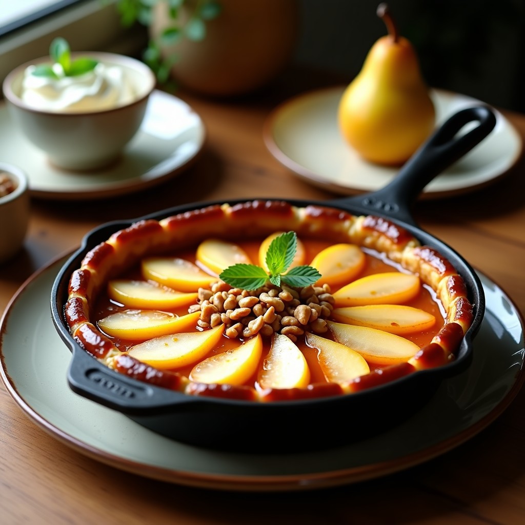 Tatin de Peras y Caramelo de Dátiles: Postre Francés Vegano en Sartén