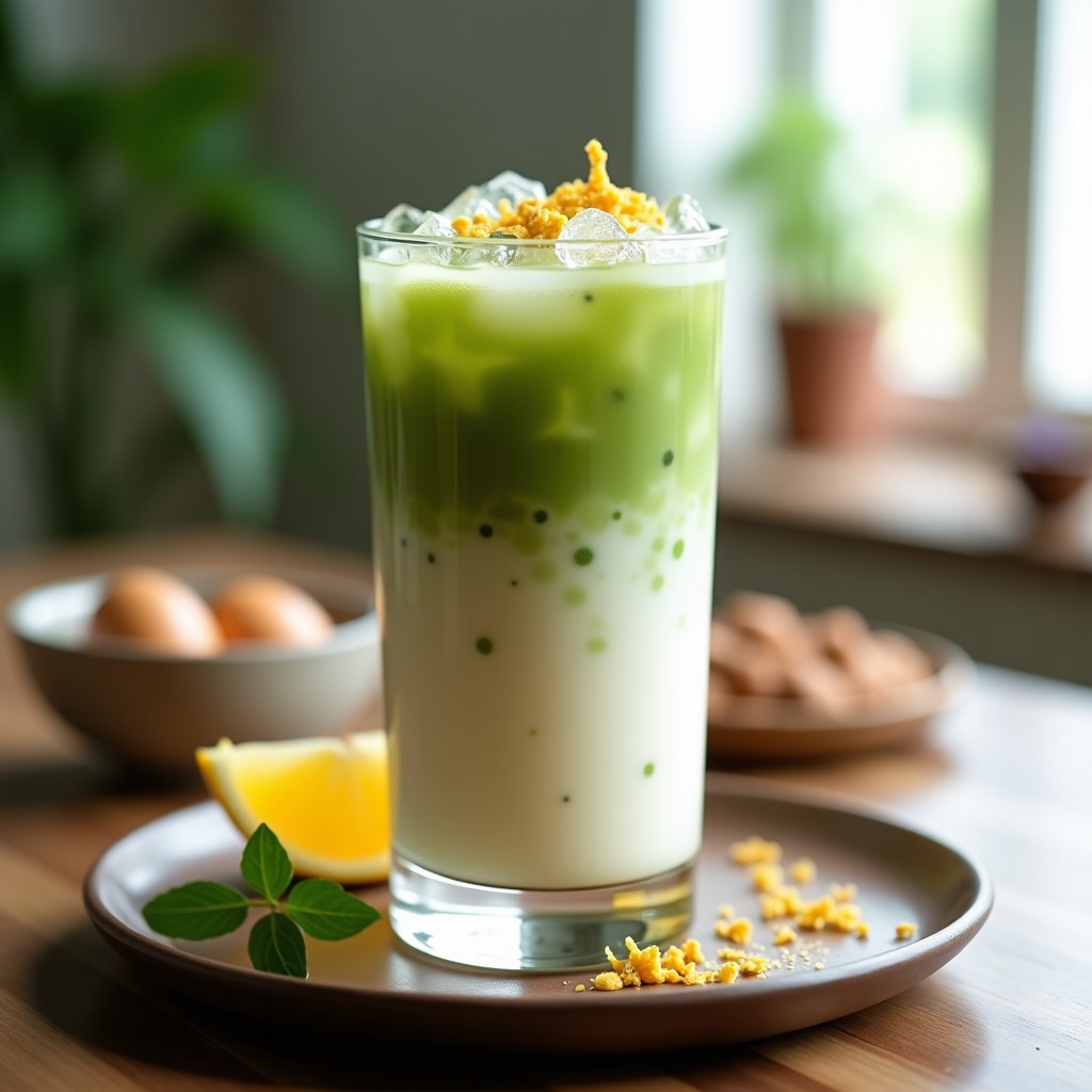 Té Frío de Matcha y Leche de Almendras con Perlas de Chía: Bebida Energética y Antioxidante