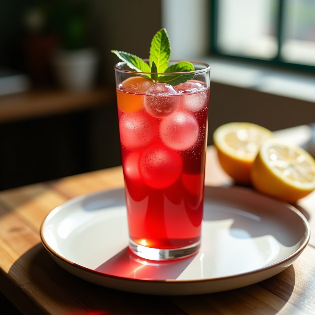 Té Glacial de Hibisco y Maracuyá con Burbujas de Limón: Bebida Vegana y Refrescante