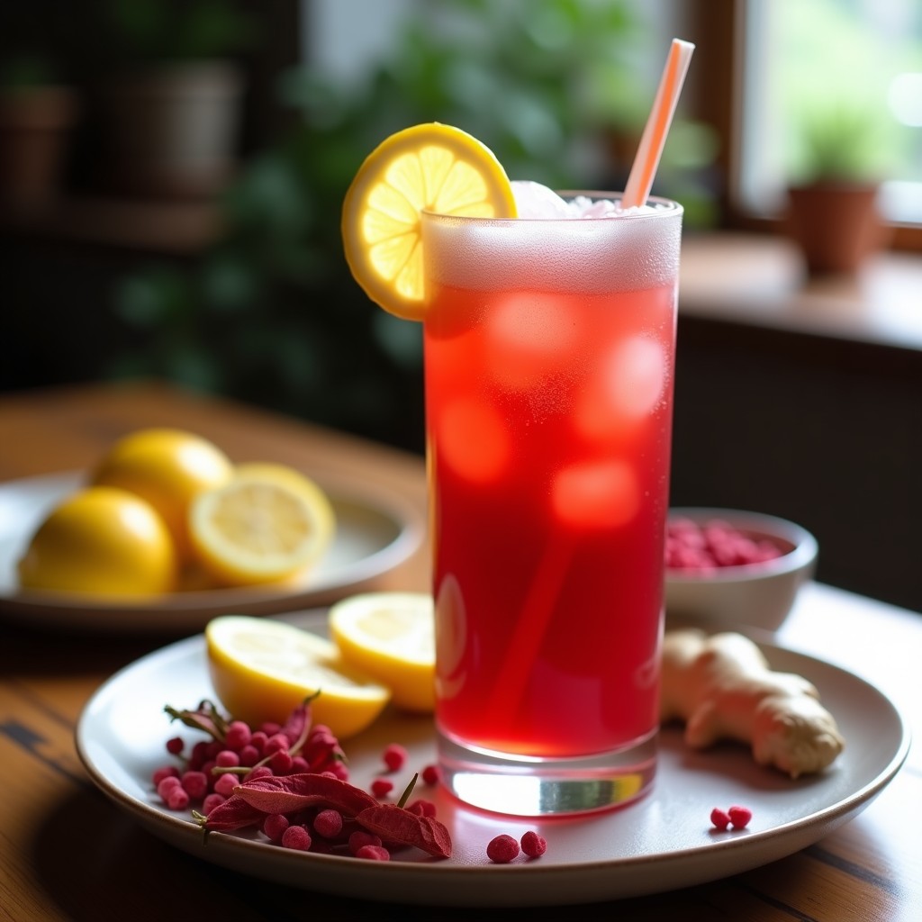 Té Helado de Hibisco y Jengibre con Burbujas de Limón: Bebida Detox y Refrescante en 10 Minutos