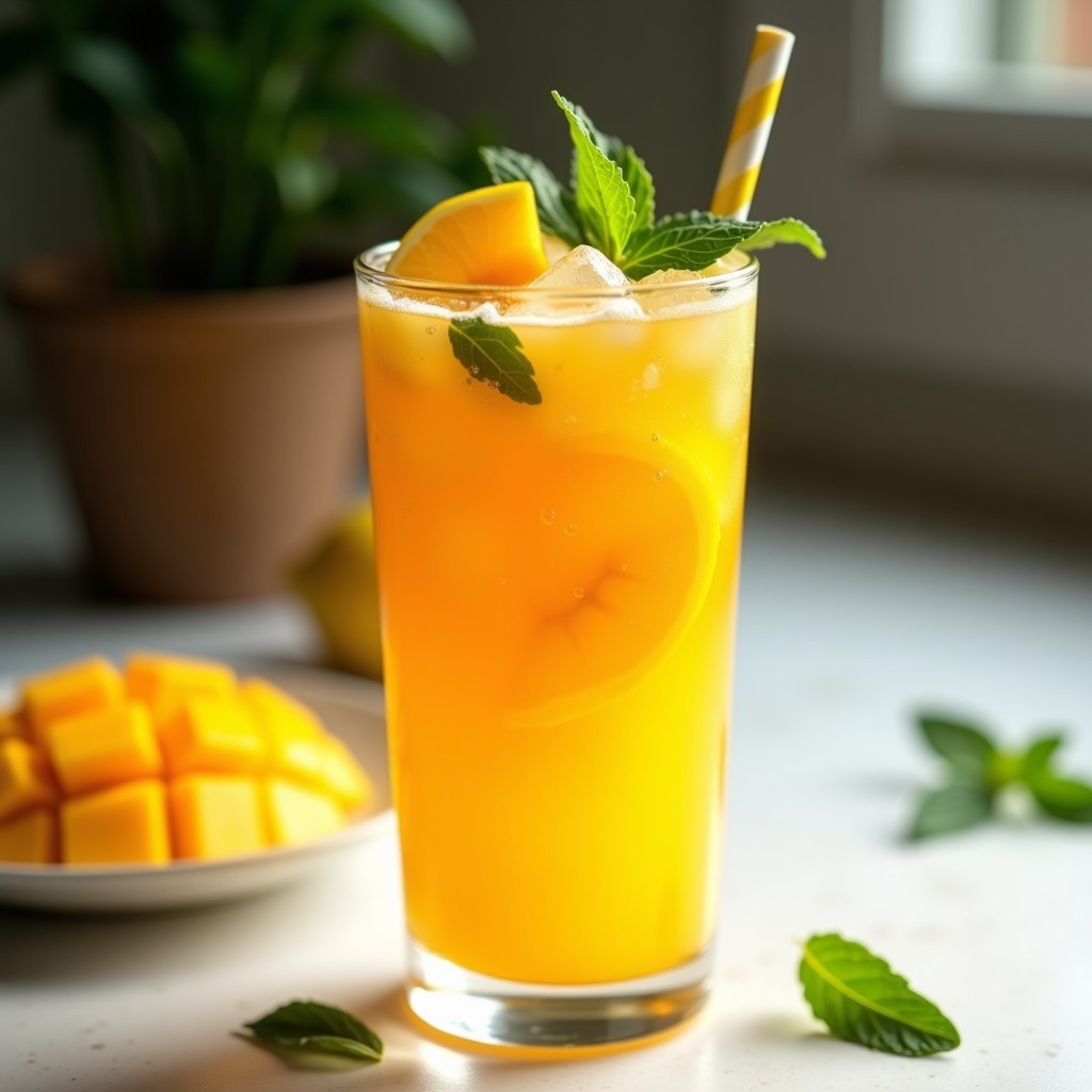 Té Helado de Mango y Hierbabuena con Burbujas de Limón: Bebida Peruana Refrescante en 10 Minutos