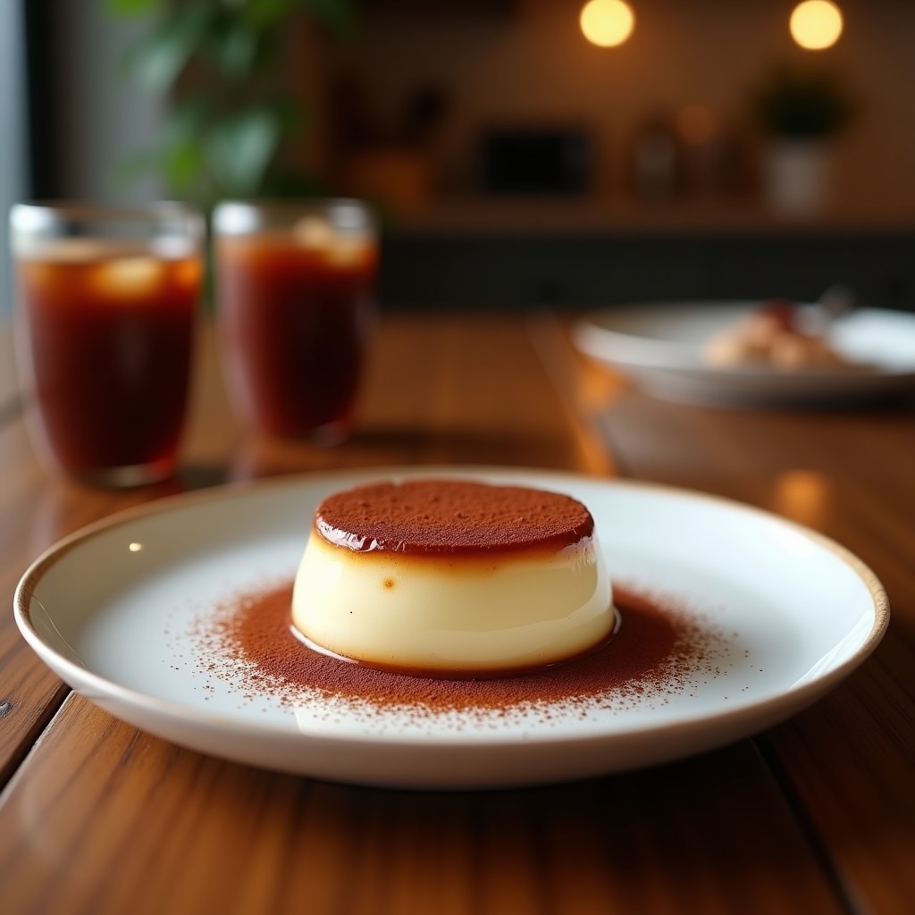 Tiramisú clásico sin huevo crudo servido en copa de cristal, con capas visibles de bizcochos empapados en café, crema de mascarpone y cacao en polvo espolvoreado.