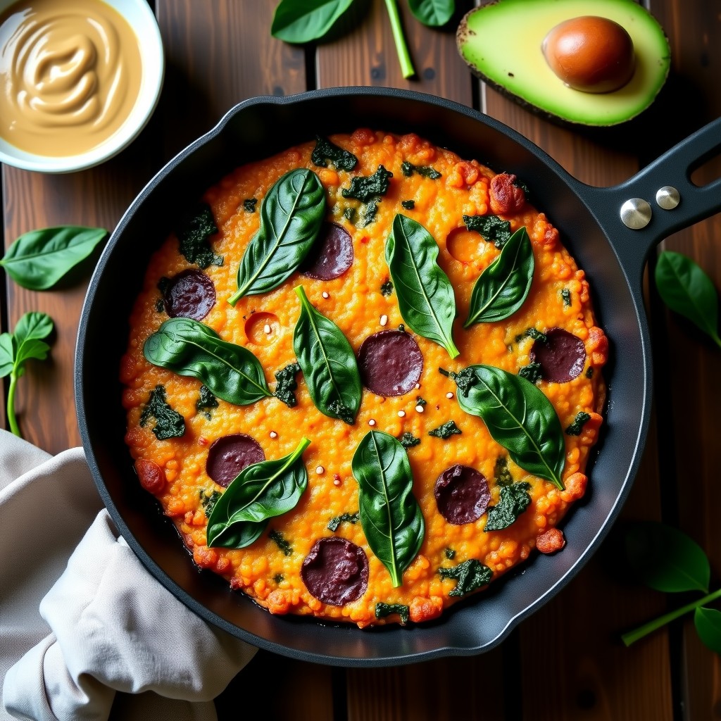 Tortilla de Batata Morada y Espinacas: Receta Vegana y Ultra Nutritiva en Sartén