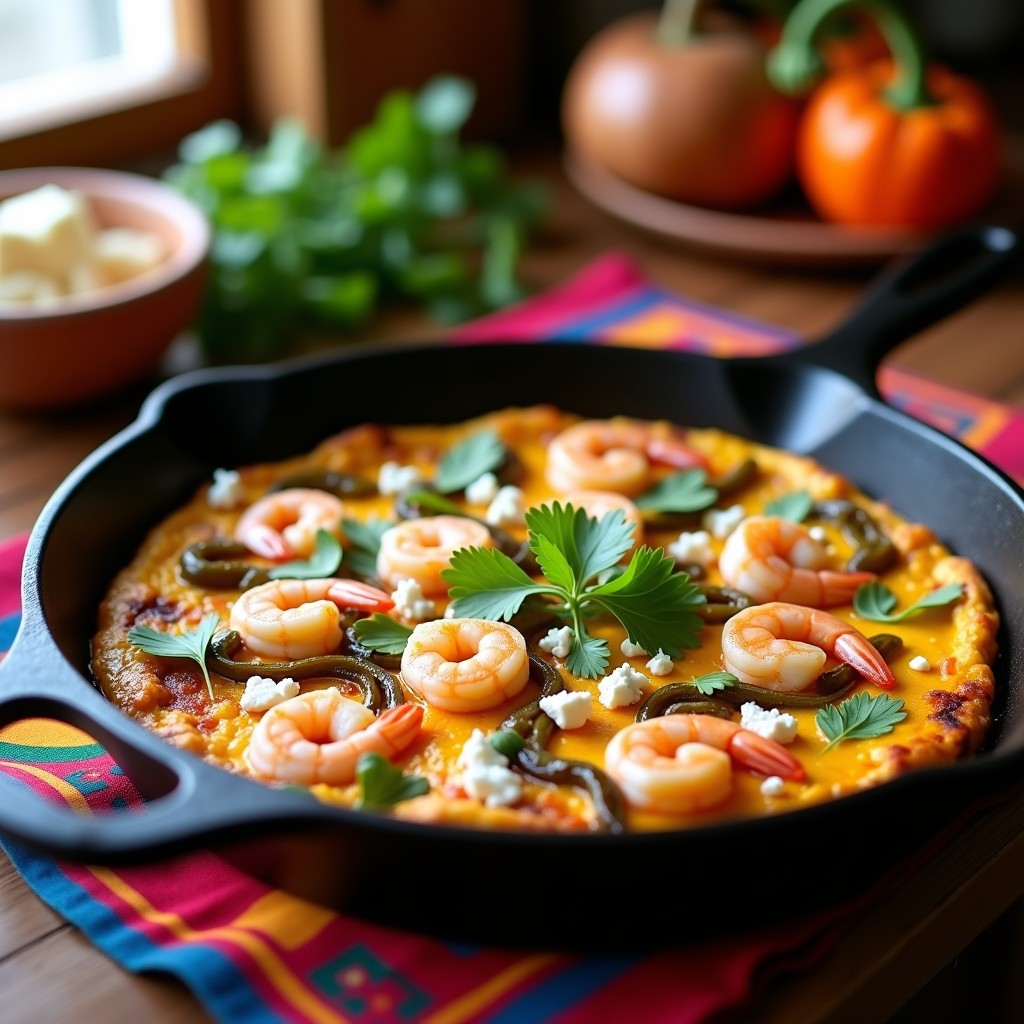Tortilla de Camarones y Chile Poblano: Receta Mexicana en Sartén en 15 Minutos