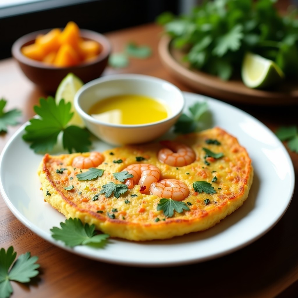 Tortilla de Camarones y Cilantro: Receta Peruana en Airfryer con Salsa de Ají Amarillo
