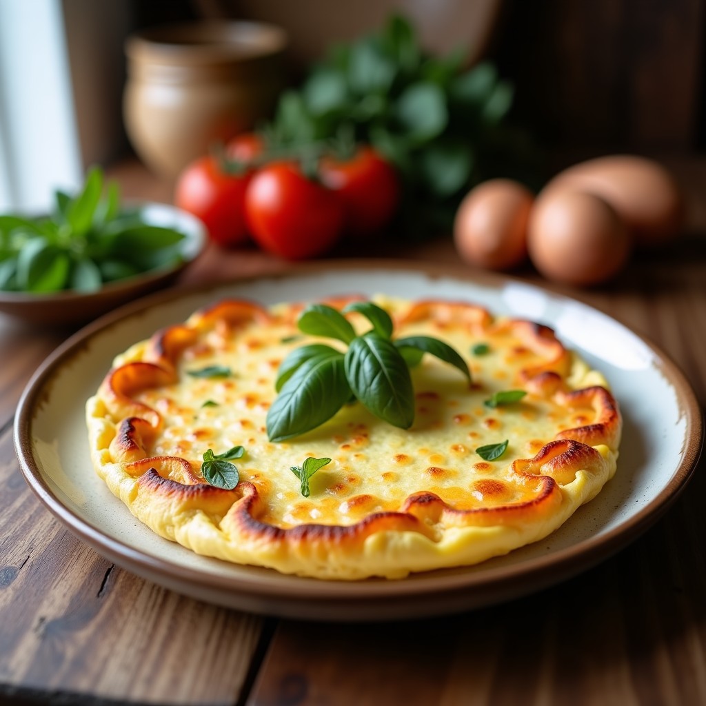 Tortilla dorada y esponjosa de espárragos trigos blancos en Thermomix, con trozos de queso feta y cebolla morada, servida en plato blanco con decoración primaveral.