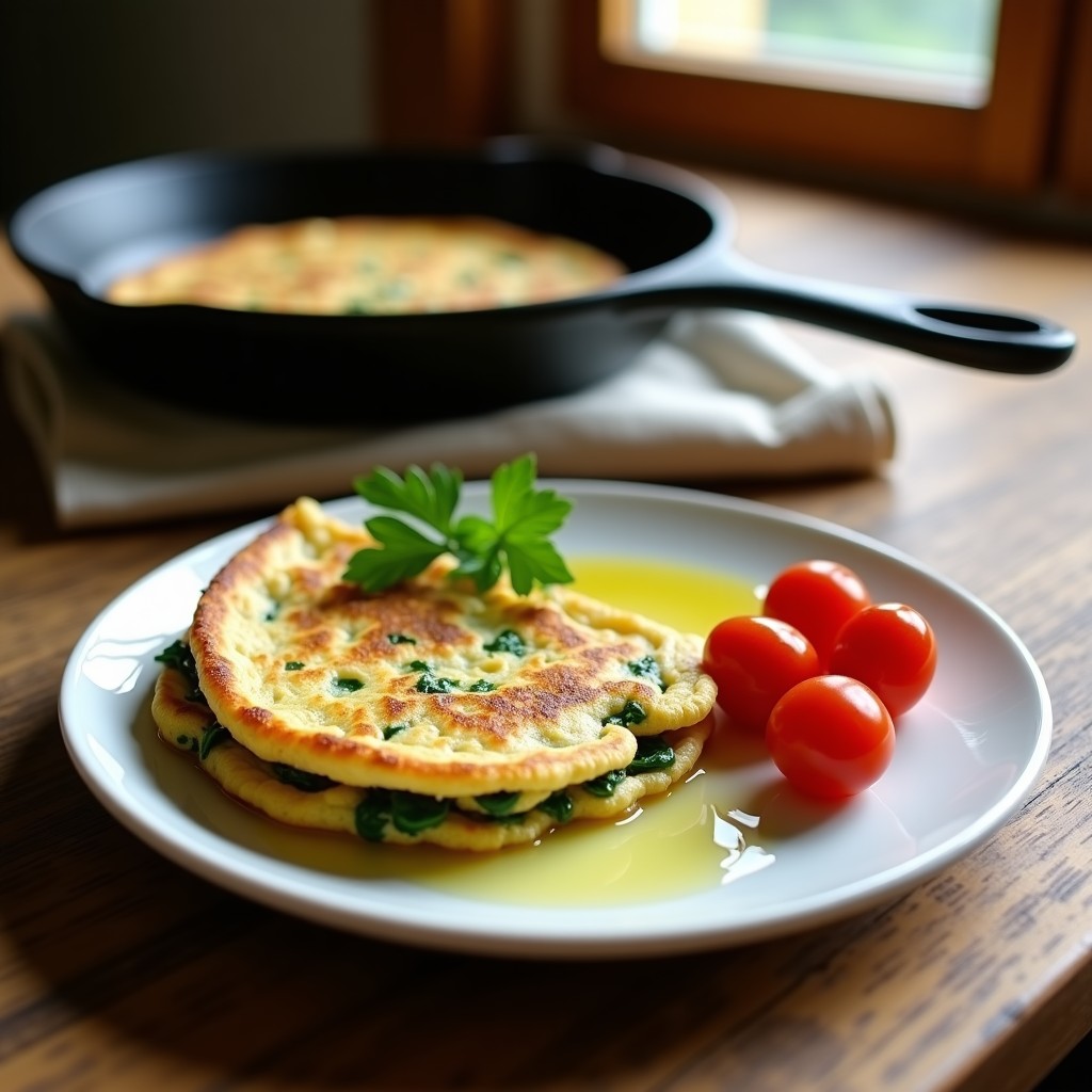 Tortilla de Espinacas y Harina de Garbanzo: Desayuno Vegano y Alto en Hierro en Sartén