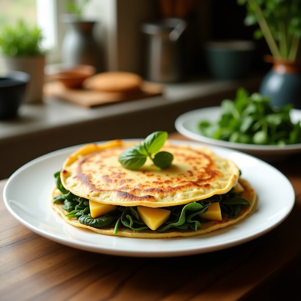 Tortilla de Espinacas y Queso Vegano: Receta Sin Gluten y Sin Lactosa en Sartén